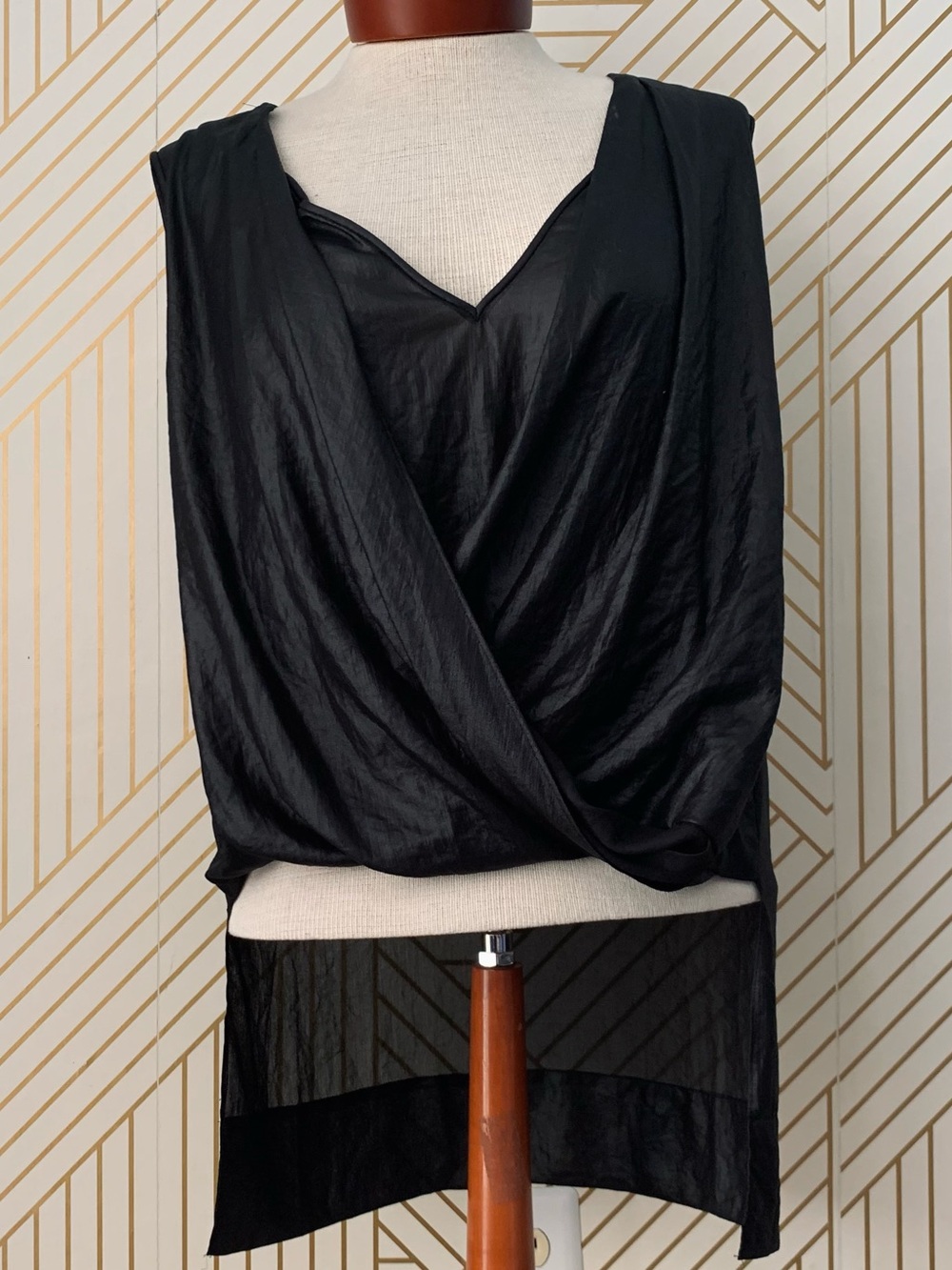 Bcbgmaxazria Antonella high low crossover front black ballet core chiffon top S